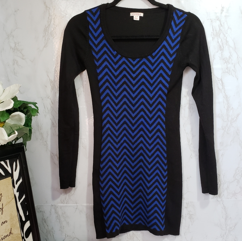 Xhilaration Fitted Sweater Dress Blue/Black XS